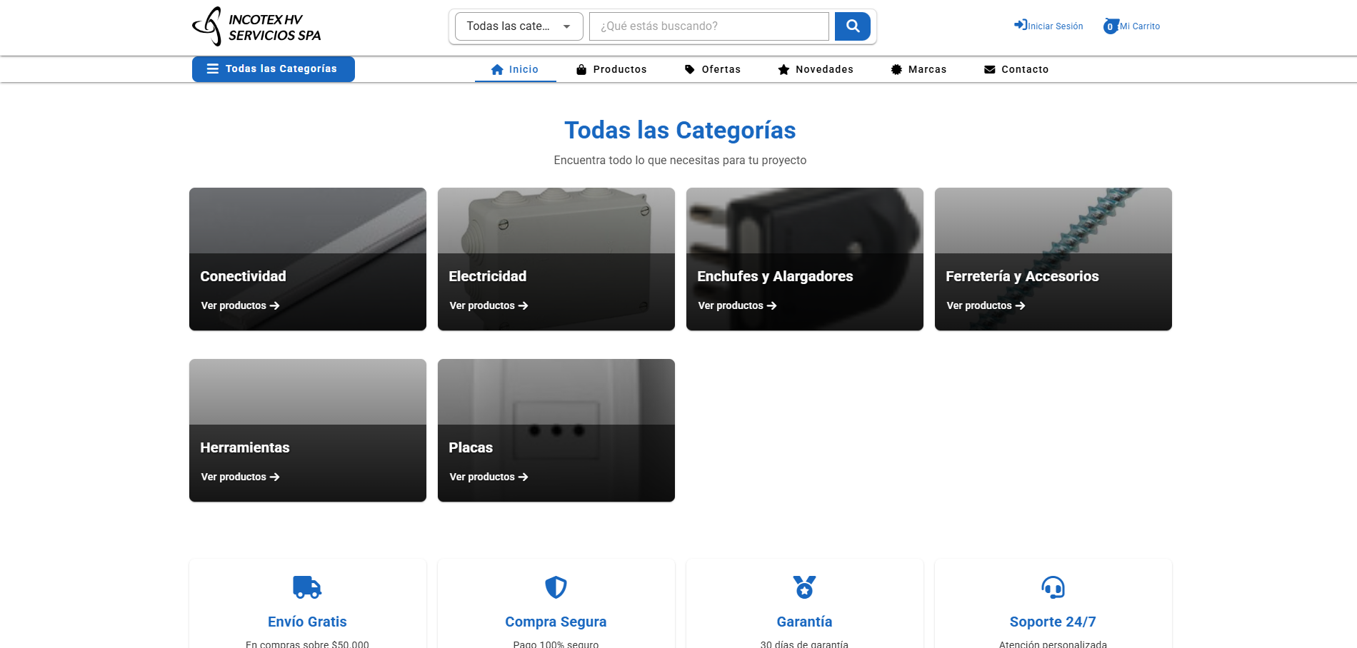 Captura de pantalla del proyecto Incotexhv SpA - Ecommerce - Plataforma de comercio electrónico para Incotexhv SpA.